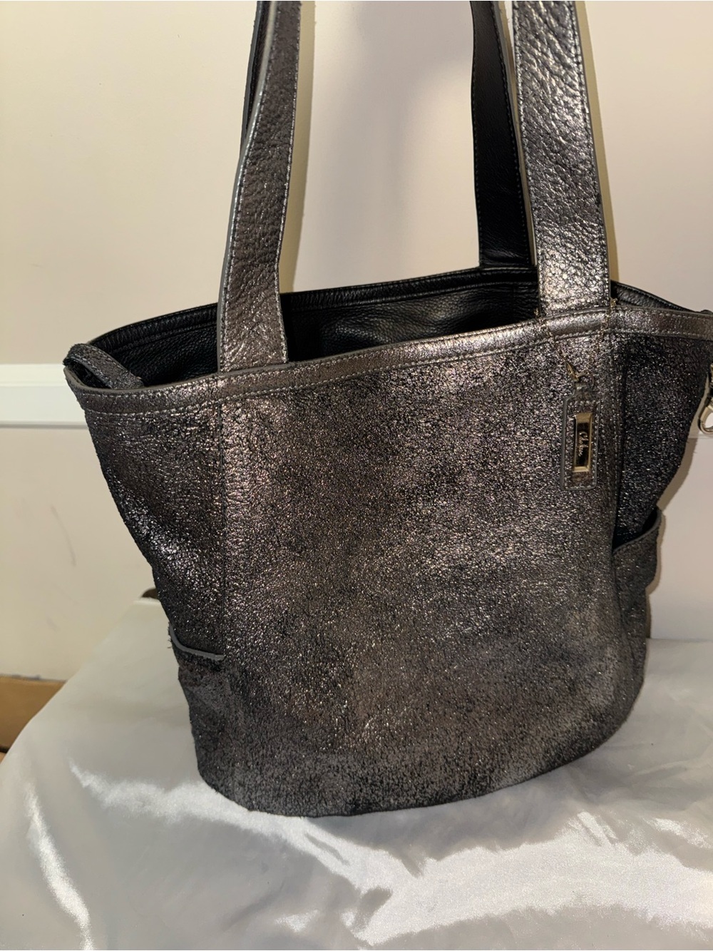 Cole Haan Metallic Black Tote Bag with Textured Finish
